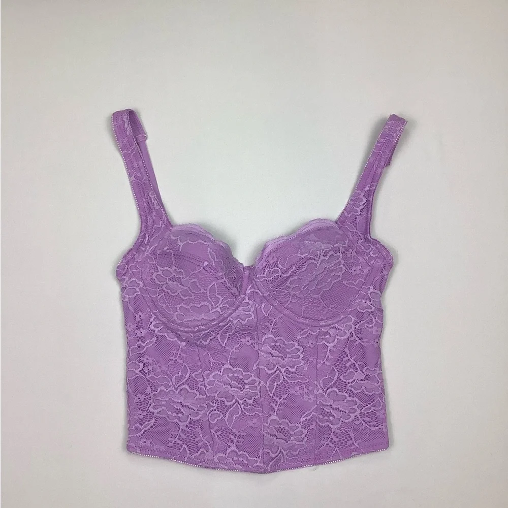 REORIA Lace Bustier Crop Top Purple Medium Underwire Corset Bralette NWOT - Picture 1 of 4